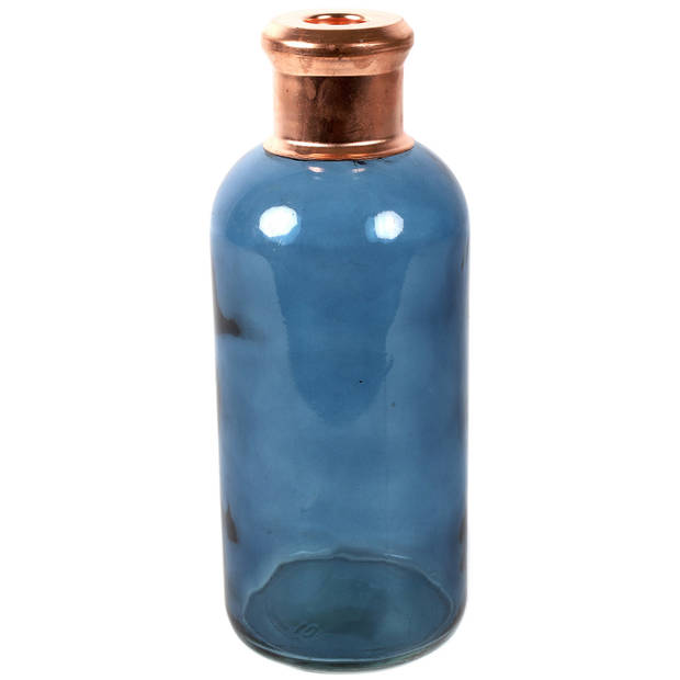 Countryfield Bloemenvaas Firm Bottle - 2x - transparant blauw/koper - glas - D11 x H27 cm - Vazen