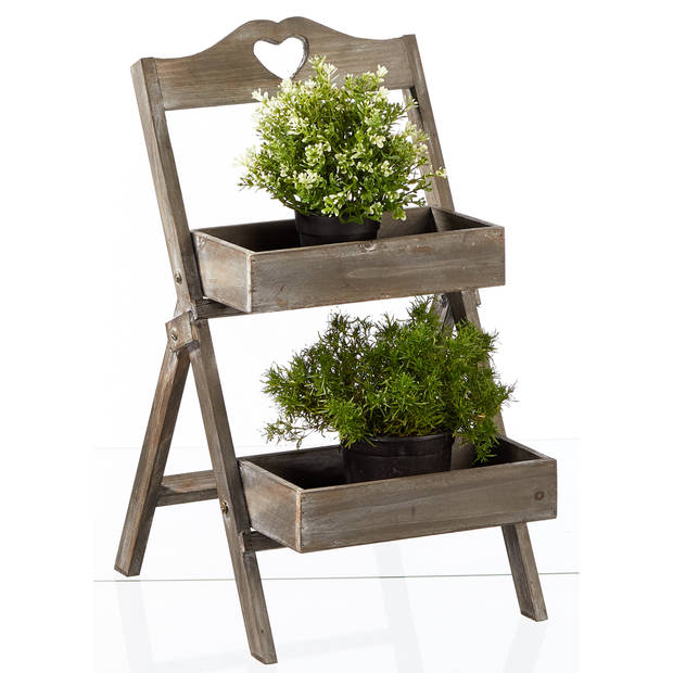 Cepewa Plantenrek/plantentafel - hout - 2 verdiepingen - opvouwbaar - 32 x 45 x 60 cm - Plantenrekjes