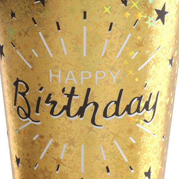 Santex Verjaardag feest bekertjes happy birthday - 10x - goud - karton - 270 ml - Feestbekertjes