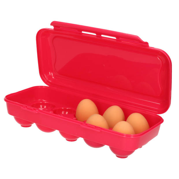 Eierdoos - koelkast organizer eierhouder - 10 eieren - roze - kunststof - 27 x 12,5 cm - Vershoudbakjes