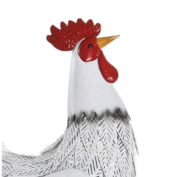 Items Tuin decoratie dieren/vogel beeld - Metaal - Kip - 39 x 51 cm - buiten - wit - Beeldjes