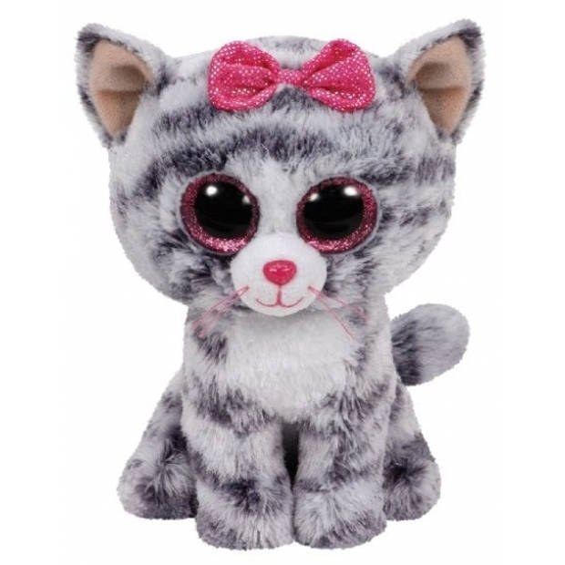 Pluche knuffel kat/poes Ty Beanie Kiki 15 cm met A5-size Happy Birthday wenskaart - Knuffeldier