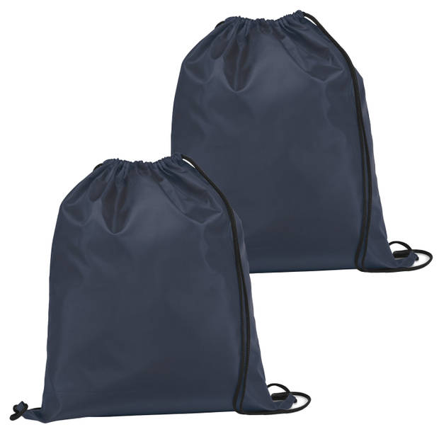 Gymtas/lunchtas/zwemtas met rijgkoord - 2x - voor kinderen - donkerblauw - 35 x 41 cm - Rugzak