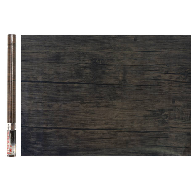 Decoratie plakfolie - 2x - donkerbruin hout patroon - 45 cm x 2 m - zelfklevend - Meubelfolie