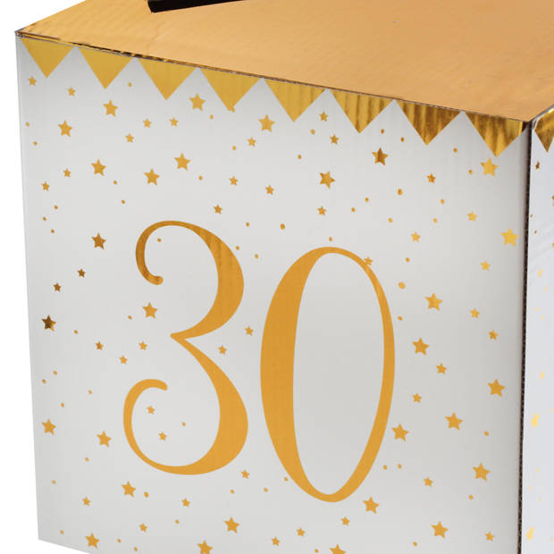 Enveloppendoos - Verjaardag - 30 jaar - wit/goud - karton - 20 x 20 cm - Feestdecoratievoorwerp