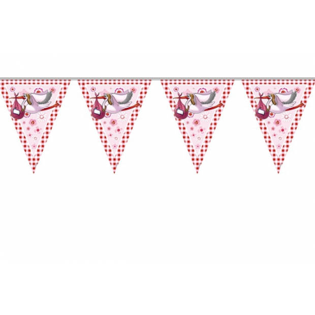 Geboorte versiering meisje - ooievaar geboortebord - 100 cm hoog - vlaggenlijn roze - 10 meter - Feestdecoratievoorwerp