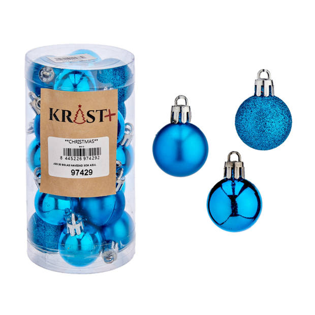 40x stuks kerstballen helder blauw kunststof 3 cm glitter, glans, mat - Kerstbal