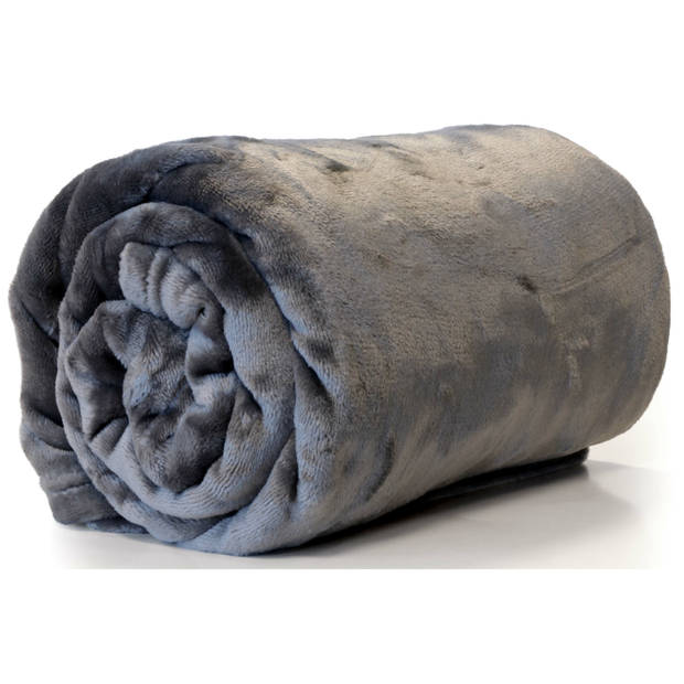 Unique Living Plaid/deken - fleece - donker grijs - polyester - 130 x 180 cm - Plaids