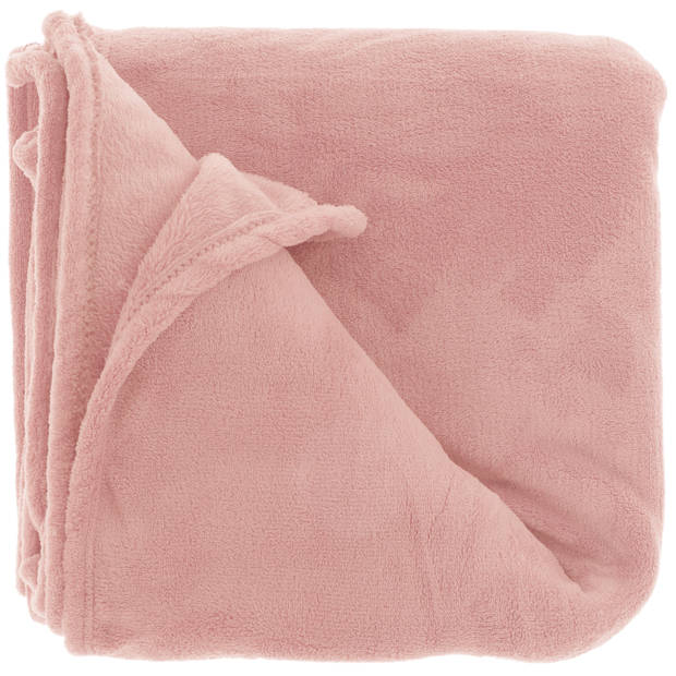Fleece dekens/plaids Bailey 2 stuks 130 x 180 cm - roze - Plaids