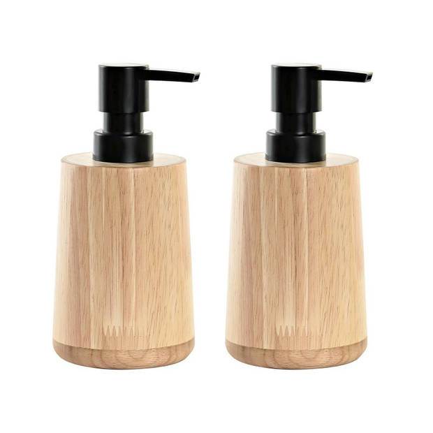 2x stuks zeeppompje/dispenser bruin bamboe hout 8 x 16 cm - Zeeppompjes