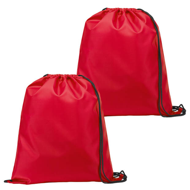 Gymtas/lunchtas/zwemtas met rijgkoord - 2x - voor kinderen - rood - 35 x 41 cm - Rugzak