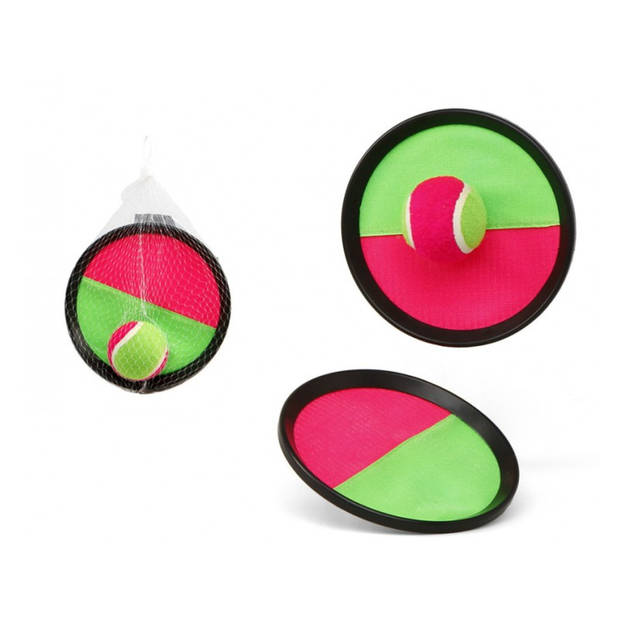 Vangbalspel met klittenband incl 3x ballen - roze/groen - strand speelgoed - Vang- en werpspel