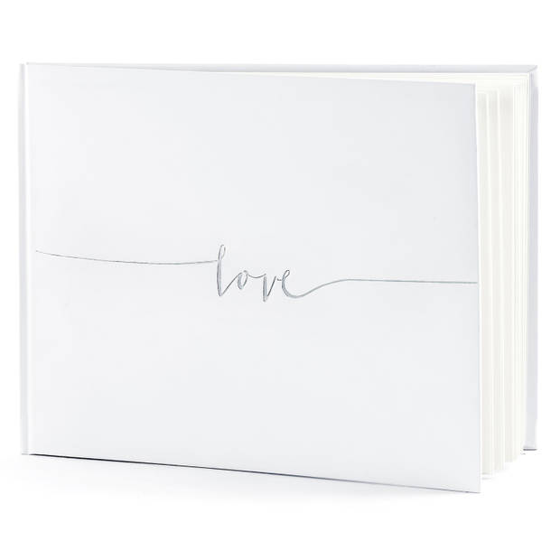 Gastenboek/receptieboek Love - Bruiloft - wit/zilver - 24 x 18,5 cm - Gastenboeken