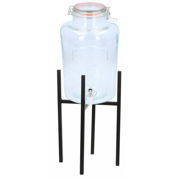 Limonade/drankdispenser met tapkraan op verhoger - 8 liter - glas - H58 x B21 cm - Drankdispensers