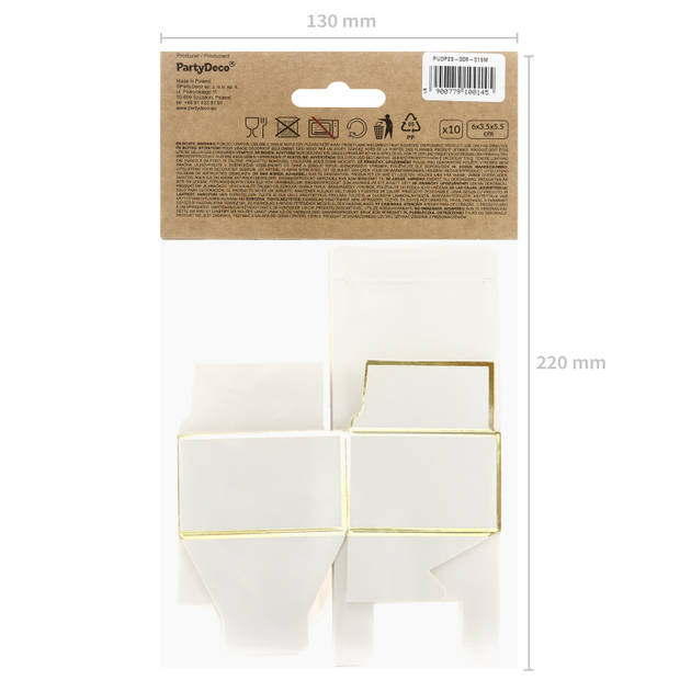 PartyDeco cadeaudoosje - Bruiloft - 10x - wit/goud - papier - 6 x 4 cm - Cadeaudoosjes