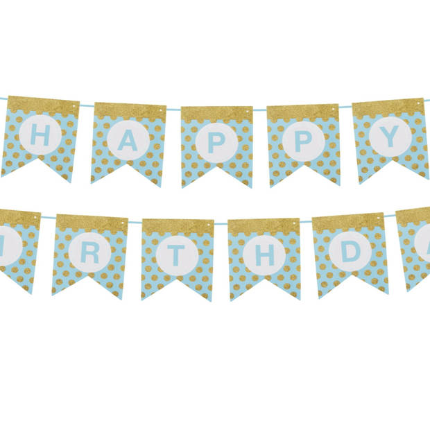 Funny Fashion Happy Birthday thema feestslinger - verjaardag - blauw/goud - 300 cm - papier - Feestslingers