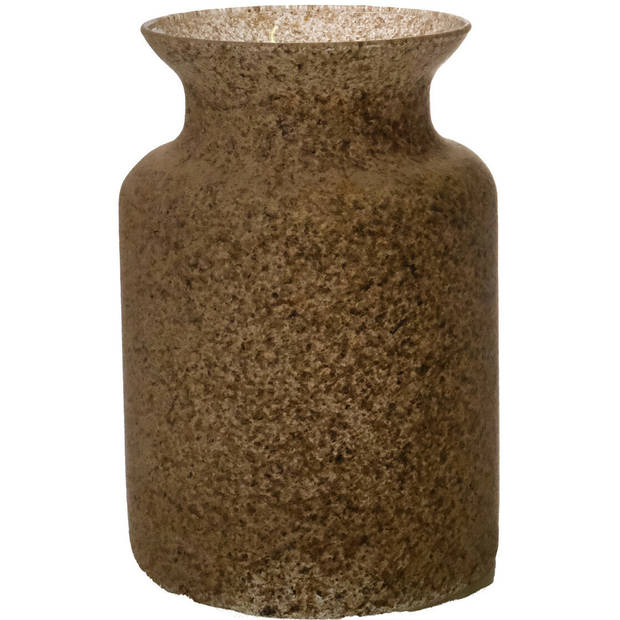 Bloemenvaas Dubai - 2x - beige/zand graniet - glas - D14 x H20 cm - Vazen