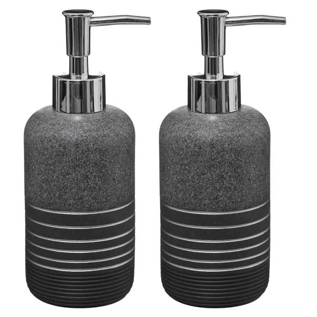 2x Stuks Zeeppompjes/zeepdispensers van kunststeen - zilver - 300 ml - Zeeppompjes