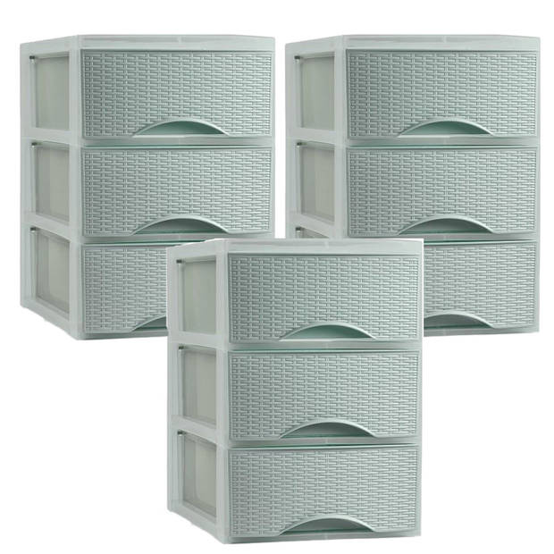 PlasticForte thuis kantoor organizer ladeblok - 3x - 2 lades - 25 x 37 x 26 cm - opslag - kunststof - Ladeblok