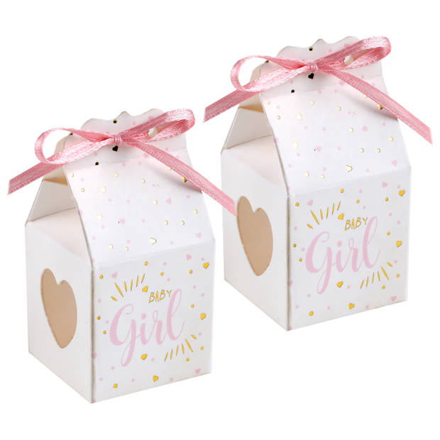 Santex cadeaudoosjes baby girl - Babyshower bedankje - 12x stuks - wit/roze - 4 cm - dochter - Cadeaudoosjes