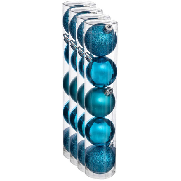 20x stuks kerstballen turquoise blauw glans en mat kunststof 5 cm - Kerstbal