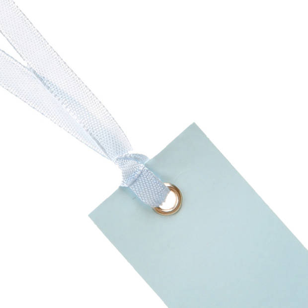 Santex cadeaulabels met lintje - set 12x stuks - licht blauw - 3 x 7 cm - naam tags - Cadeauversiering