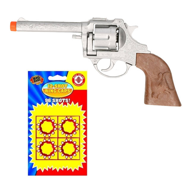 Cowboy speelgoed revolver/pistool metaal 12 schots plaffertjes - Verkleedattributen