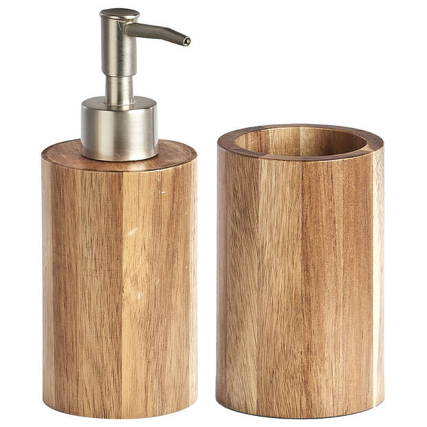 Zeller badkamer accessoires set 2-delig - acacia hout - naturel - Badkameraccessoireset