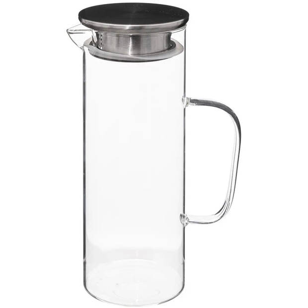 Secret de Gourmet Water Karaf/Schenkkan - 2x - rvs dop - glas - 1.1 Liter - D9 x H22 cm - Karaffen