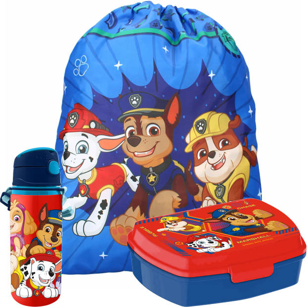 Paw Patrol lunchbox set voor kinderen - 3-delig - rood - aluminium - incl. gymtas/schooltas - Lunchboxen