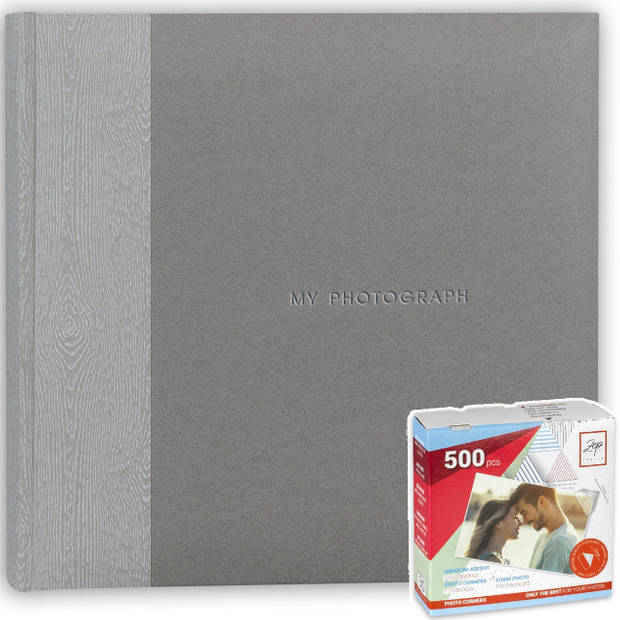 Fotoboek/fotoalbum Luis met 20 paginas grijs 24 x 24 x 2 cm inclusief plakkers - Fotoalbums