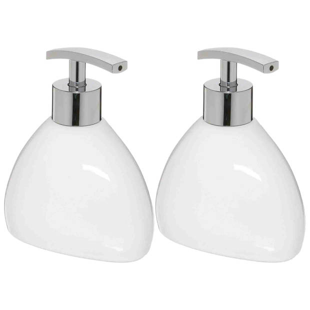 2x Stuks Zeeppompjes/zeepdispensers van keramiek - wit - 300 ml - Zeeppompjes