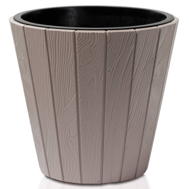 Prosperplast Plantenpot/bloempot Wood Style - 2x - buiten/binnen - kunststof - beige - D35 x H32 cm - Plantenpotten