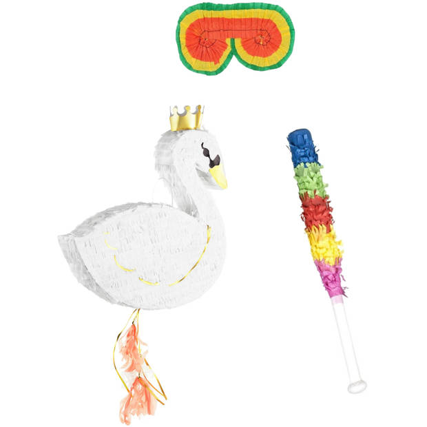 Funny Fashion - Verjaardag Pinata Zwaan - 43 x 49 cm - set met stok en masker - Pinatas