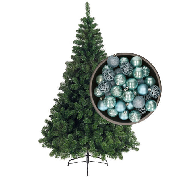 Bellatio Decorations kunst kerstboom 150 cm met kerstballen ijsblauw - Kunstkerstboom