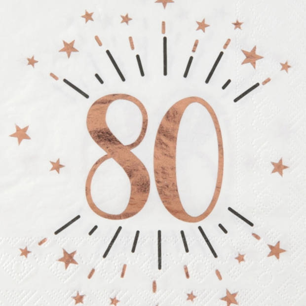 Verjaardag feest servetten leeftijd - 20x - 80 jaar - rose goud - 33 x 33 cm - Feestservetten