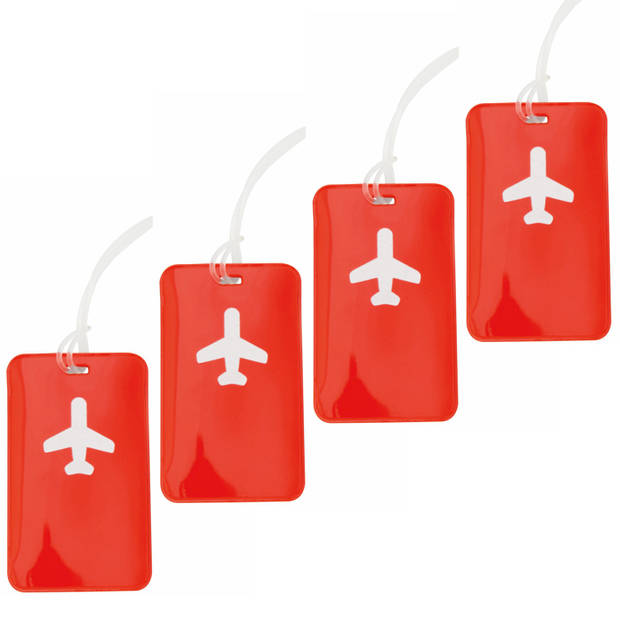 Kofferlabel van kunststof - 4x - rood - 11 x 7 cm - reiskoffer/handbagage labels - Bagagelabels