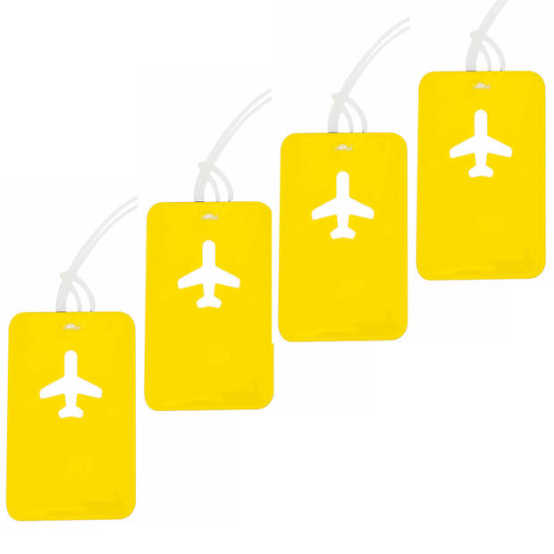 Kofferlabel van kunststof - 4x - geel - 11 x 7 cm - reiskoffer/handbagage labels - Bagagelabels