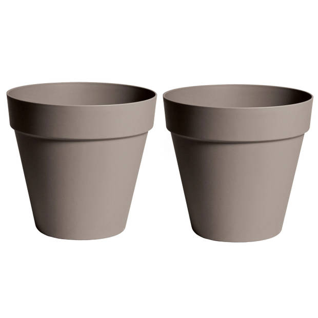 Mega Collections Plantenpot/bloempot - 2x - kunststof - taupe bruin - D26 x H22 cm - Plantenpotten