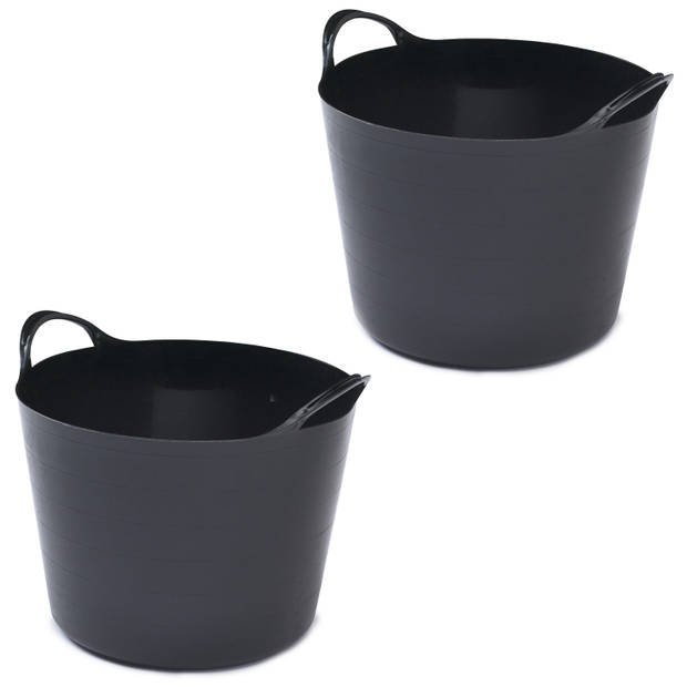 2x stuks flexibele emmers - 14 liter - Kunststof - Zwart - 32 x 36 x 25 cm - Wasmanden