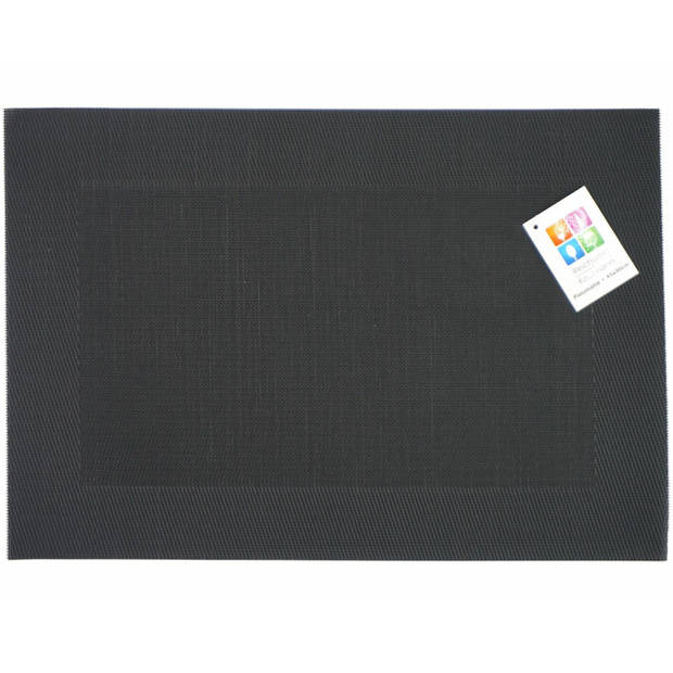 Placemats Hampton - 4x - zwart - PVC - 30 x 45 cm - Placemats