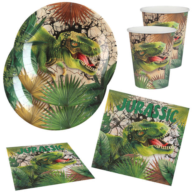 Dinosaurus feest wegwerp servies set - 10x bordjes / 10x bekers / 20x servetten - Feestpakketten