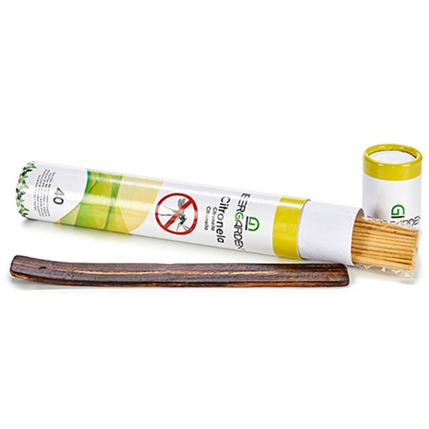 Ibergarden Citronella wierrook sticks - met houder/plankje - 80x sticks - 32 cm - geurkaarsen