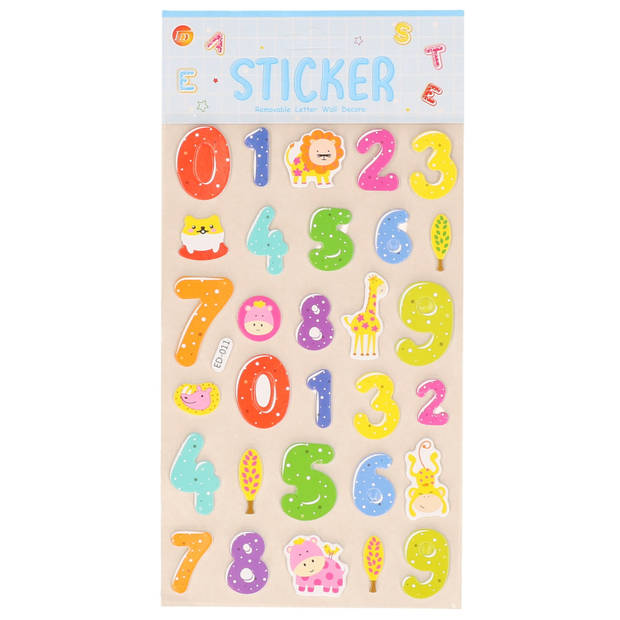Stickervelletjes - 25x sticker cijfers 0-9- gekleurd - nummers - Stickers