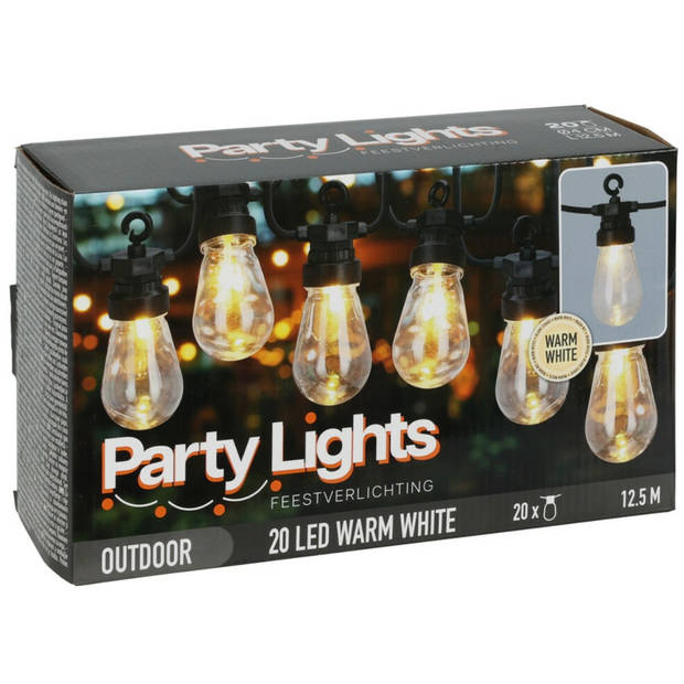 Pro Garden Buitenverlichting lichtsnoer - feest - 20x - 12,5m - warm wit LED - Lichtsnoer voor buiten