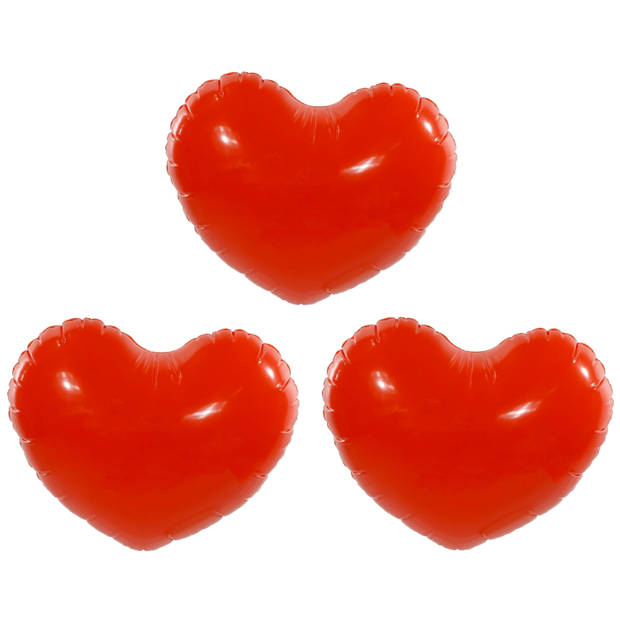 Opblaasbaar hart - 3x - rood - pvc - B45 x H35 cm - Valentijnsdag versiering - Opblaasfiguren