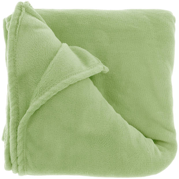 Fleece deken/plaid Claudi 150 x 200 cm - kiwi groen - Plaids