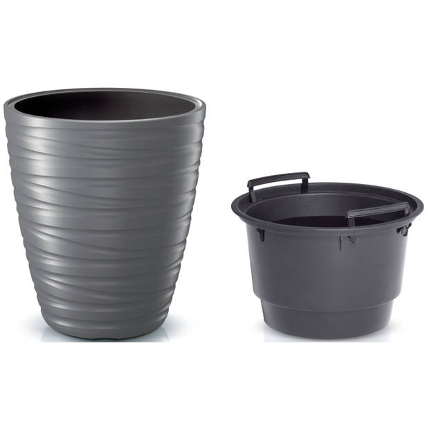 Prosperplast Plantenpot/bloempot Amazing - 2x - buiten/binnen - kunststof - steengrijs - D37 x H42 cm - Plantenpotten