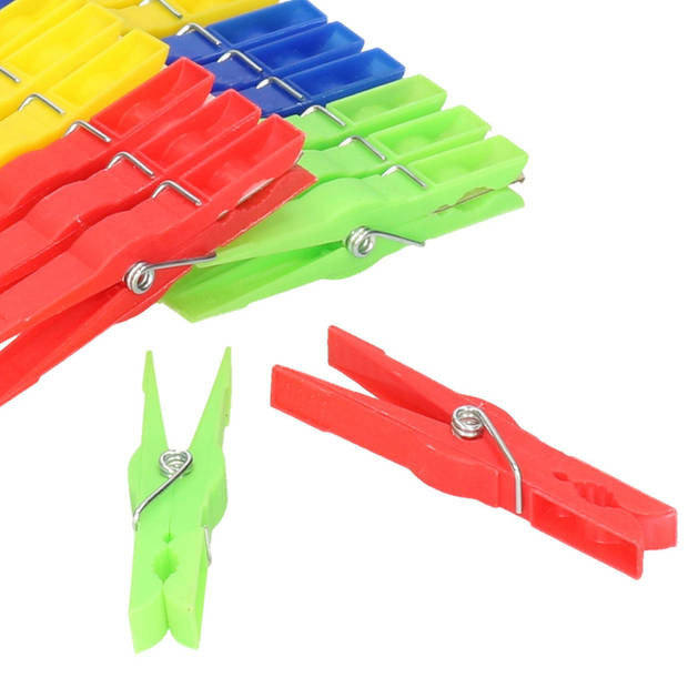 Wasknijpers ophang mandje/bakje - wit - met 72x plastic knijpers - knijperszakken