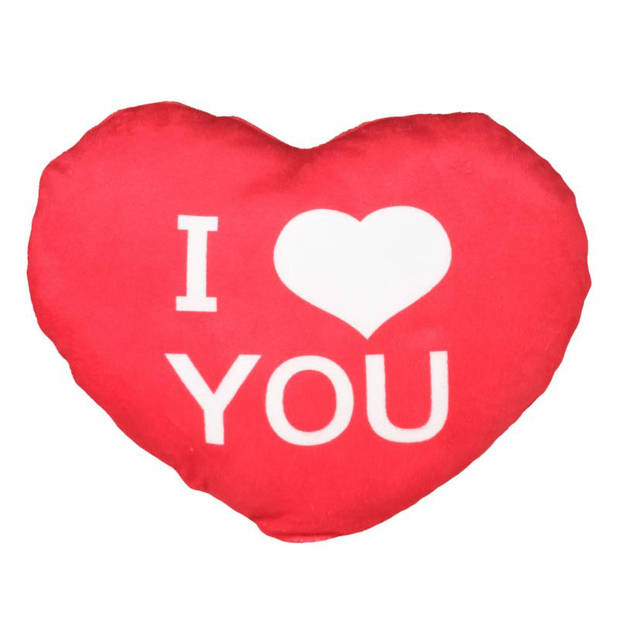 Sierkussentje Valentijn/I Love You hartje vorm - 2x - rood - 15 cm - Knuffelkussen
